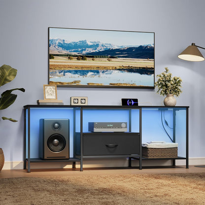 BELLAH Collection - TV Stand for Tvs up to 70 Inches, Media Console Table and Entertainment Center Unit for Living Room, with Shelves and Drawer, Steel, Modern, Ink Black ULGS131B101S