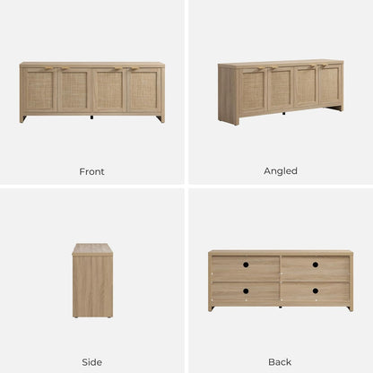 TV Stand for Living Room Boho Entertainment Center for Bedroom with 4 Rattan Cabinets Farmhouse Television Stands with Storage Large Media Console Table for Tvs up to 45 50 55 60 65 Inch