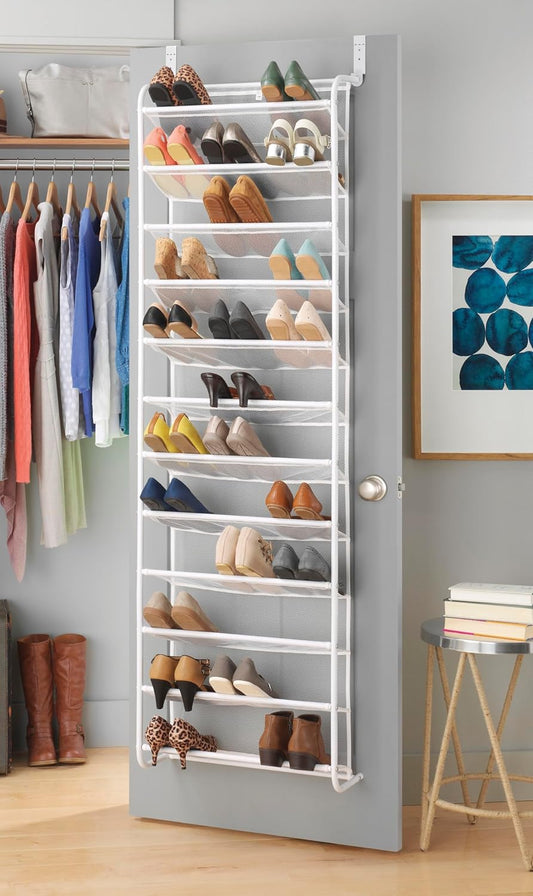 36 Pair over the Door Shoe Organizer, 12 Tier Hanging Shoe Organizer, Heavy Duty Metal & Mesh Shoe Holder, Hanging Shoe Rack for Closet Organizer & Storage, 69"L X 21.7"W X 7.5"H, White
