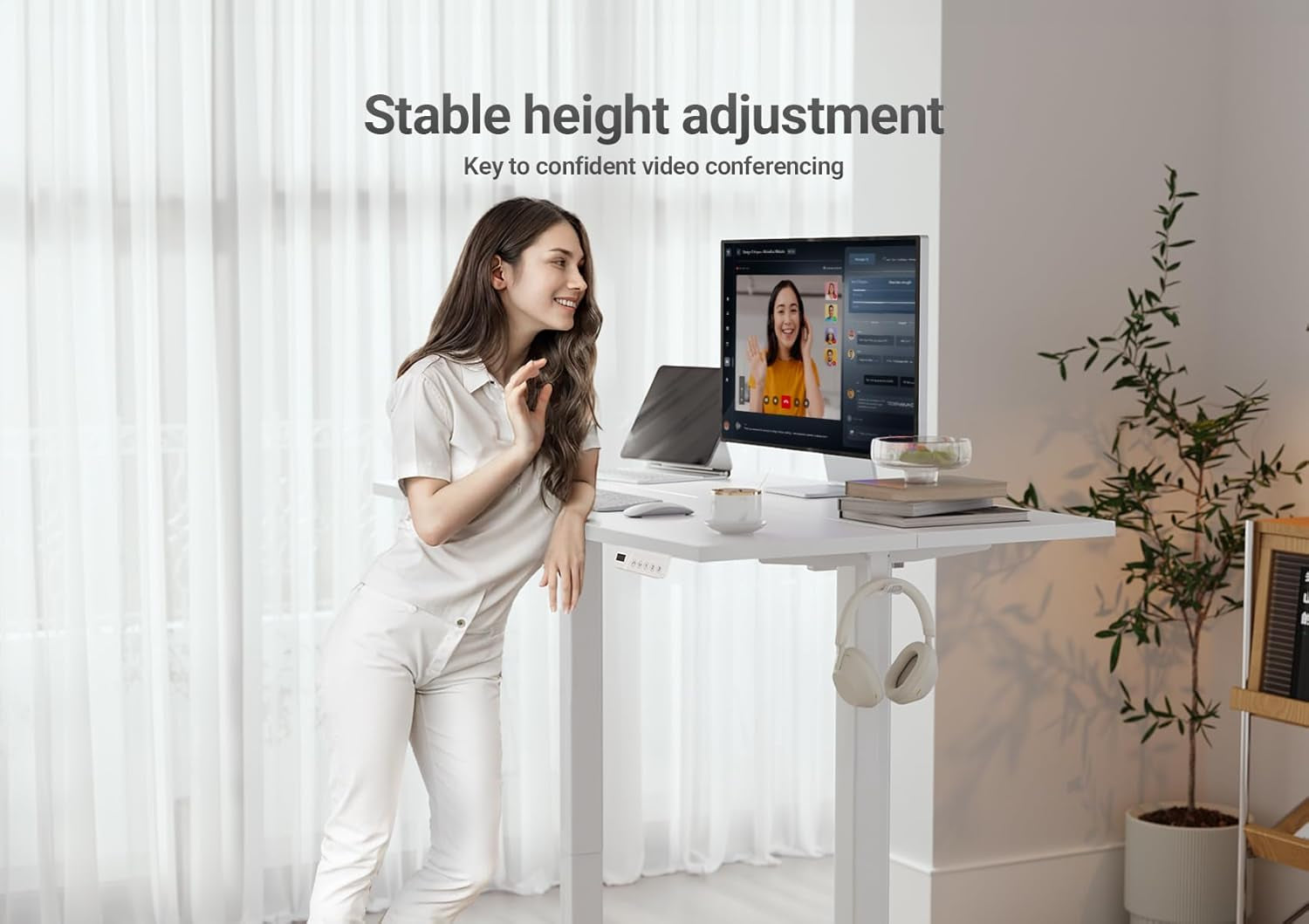 Electric Standing Desk Adjustable Height, 40 X 24 Inches Stand up Desk with Cable Management, Home Office Desks with Splice Board & White Frame, White Top