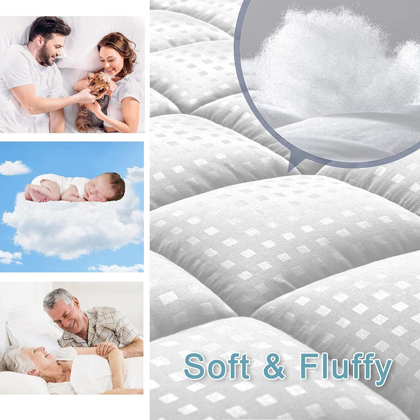 Queen Mattress Pad Quilted Fitted Mattress Protector Cooling Pillow Top Mattress Cover Breathable Fluffy Soft Mattress Topper with 8-21" Deep Pocket