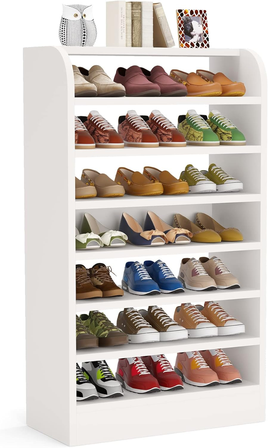 Shoe Rack, 8-Tier Tall Shoe Shelf, Wooden Shoe Storage Cabinet, White
