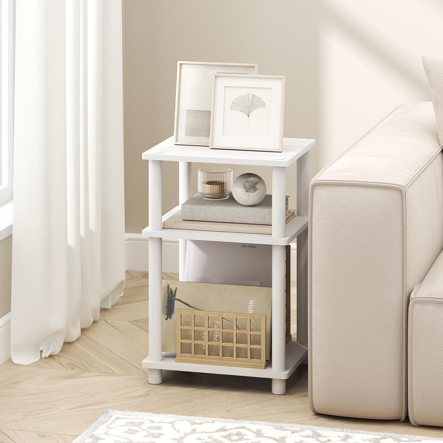 Turn-N-Tube Side Table, 3-Tier End Table, Night Stand, Bedside Table, for Living Room, Bedroom, White/Black Espresso