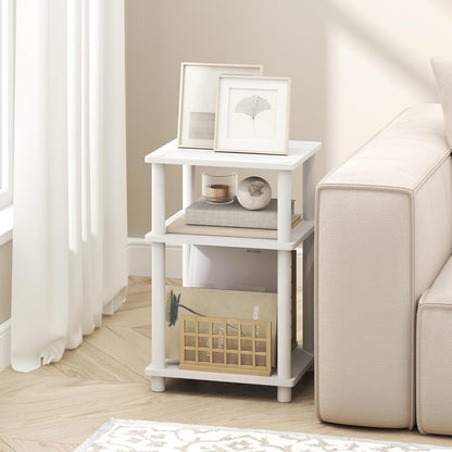 Turn-N-Tube Side Table, 3-Tier End Table with Open Shelf, Toolless Assembly Night Stand, Bedside Table, for Living Room, Bedroom, White