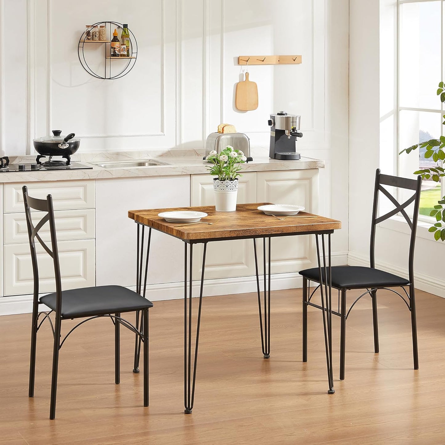 Kitchen Dining Room Table Set with 2 Chairs for Small Space, Apartment,Metal Steel Frame