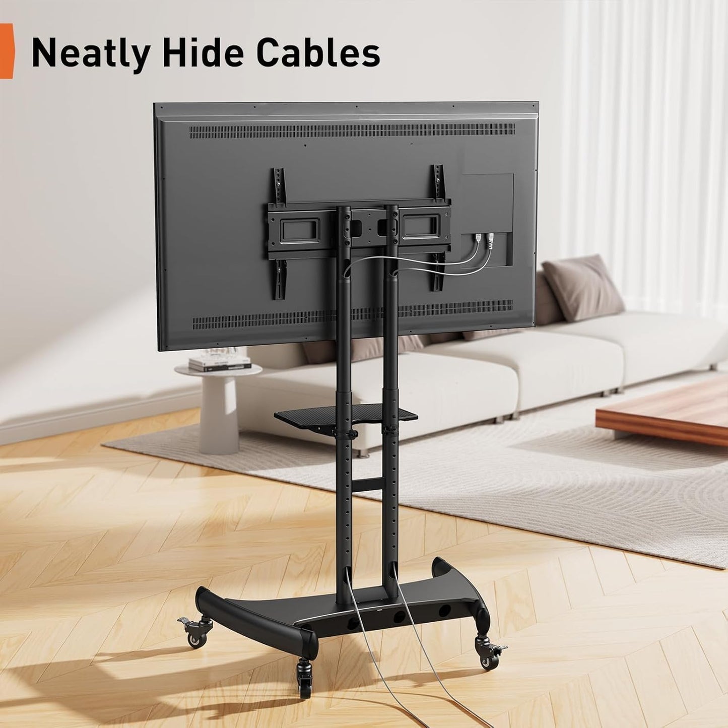Rolling TV Stand for 32-82 Inch Flat/Curved LED/LCD/OLED Tvs, Outdoor Mobile TV Carts on Wheels with Adjustable Shelf, VESA 600X400Mm up to 100Lbs, Portable Mount with Wheels PGTVMC05-1