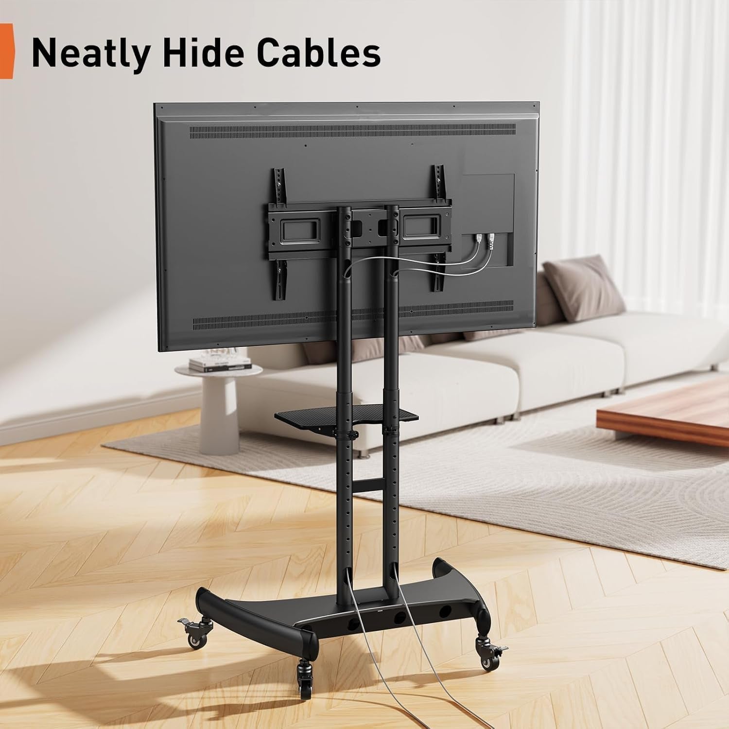 Rolling TV Stand for 32-82 Inch Flat/Curved LED/LCD/OLED Tvs, Outdoor Mobile TV Carts on Wheels with Adjustable Shelf, VESA 600X400Mm up to 100Lbs, Portable Mount with Wheels PGTVMC05-1
