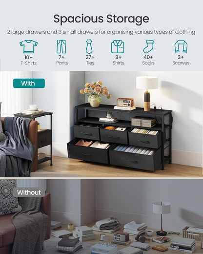 BELLAH Collection - Dresser for Bedroom with App-Controlled LED Lights and Charging Station, Chest of Drawers, TV Stand, 5 Drawers, Shelf, Modern, Ink Black ULGS723BH02S
