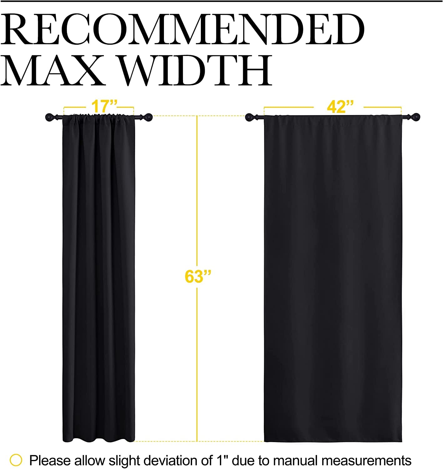 Halloween Black Blackout Curtain Blinds - Solid Thermal Insulated Window Treatment Blackout Drapes/Draperies for Bedroom (2 Panels, 42 Inches Wide by 63 Inches Long, Black)