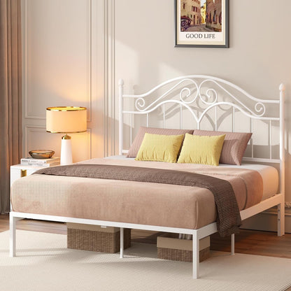 Headboard for Queen Size Bed Frame, Vintage Platform Bed Metal Headboard Only, Height Adjustable, Sturdy and Stable, Queen Size, Easy Assembly,White