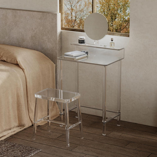 Acrylic Small Vanity with Mirror - 23.6'' L X 15.8'' W X 33.9'' H - Modern Makeup Vanity Desk for Small Spaces - Clear Makeup Table Dressing Table, for Bedroom, Cloakroom