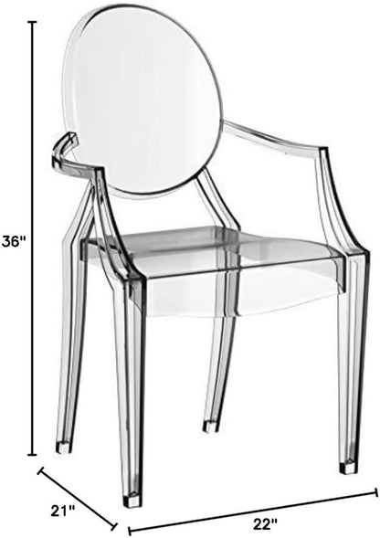Casper Modern Acrylic Stacking Kitchen and Dining Room Arm Chair in Clear - Fully Assembled
