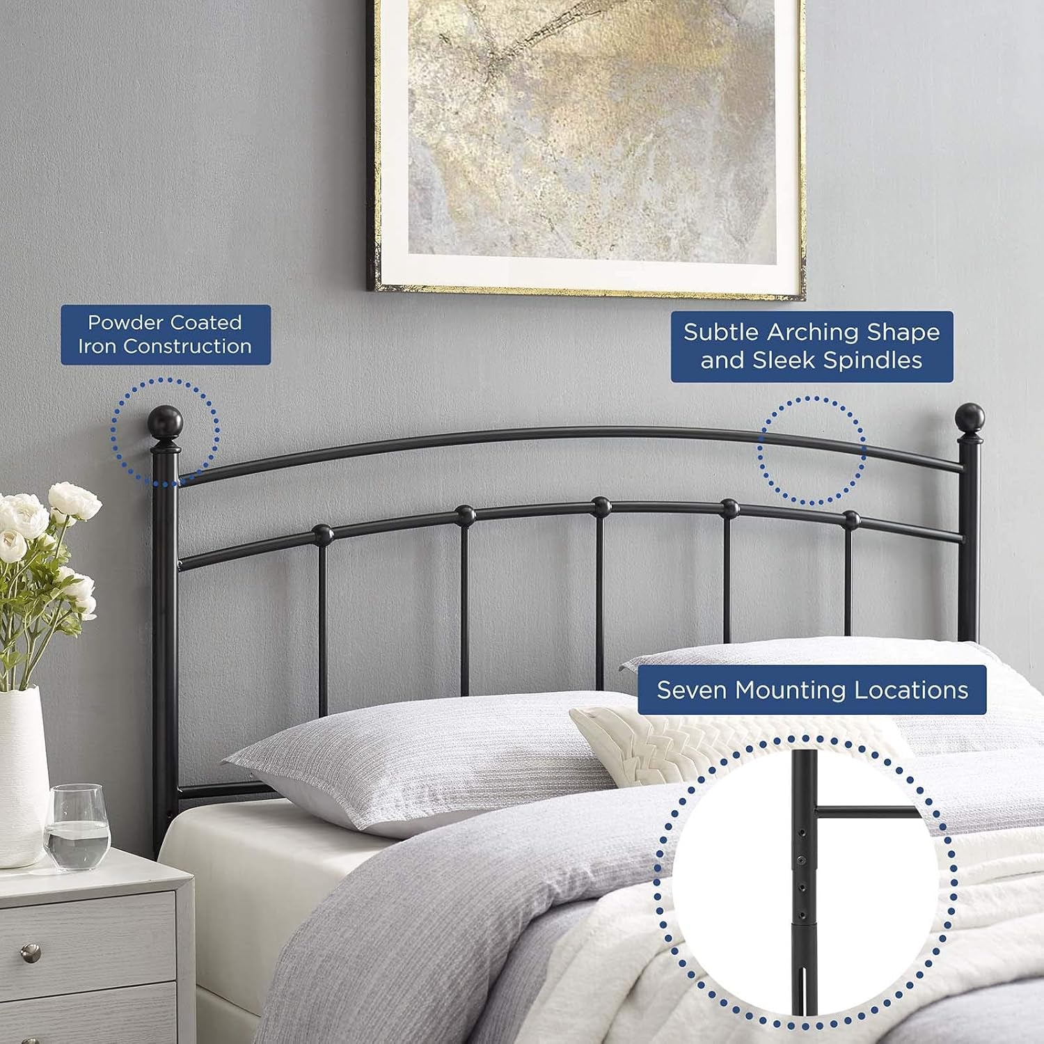 Abigail Queen Metal Headboard in Black
