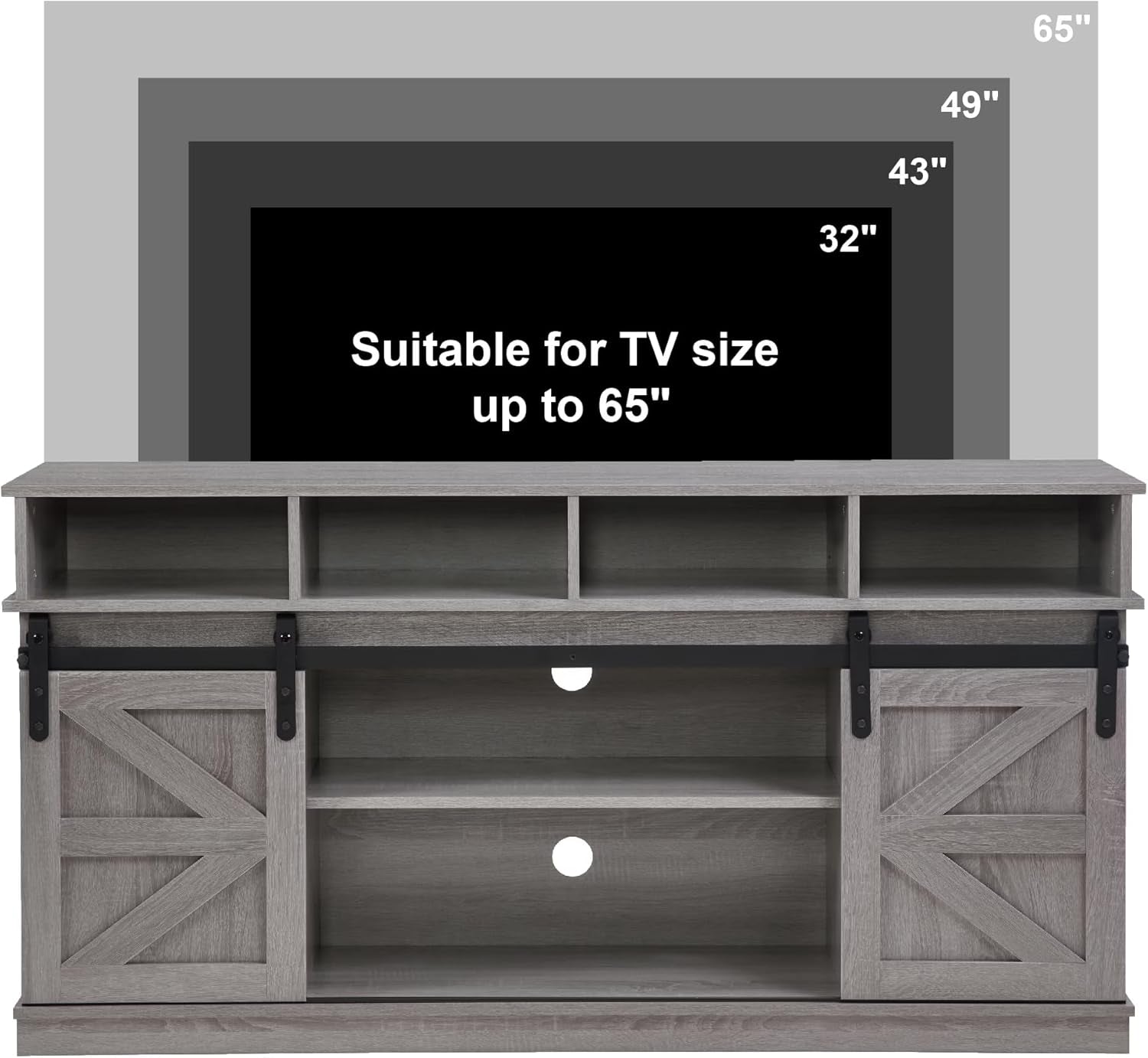 58" TV Stand, Modern & Farmhouse Wood Entertainment Center for Tvs up to 65", with Sliding Barn Door, Storage Cabinet Table, Adjustable Shelves (Gray)