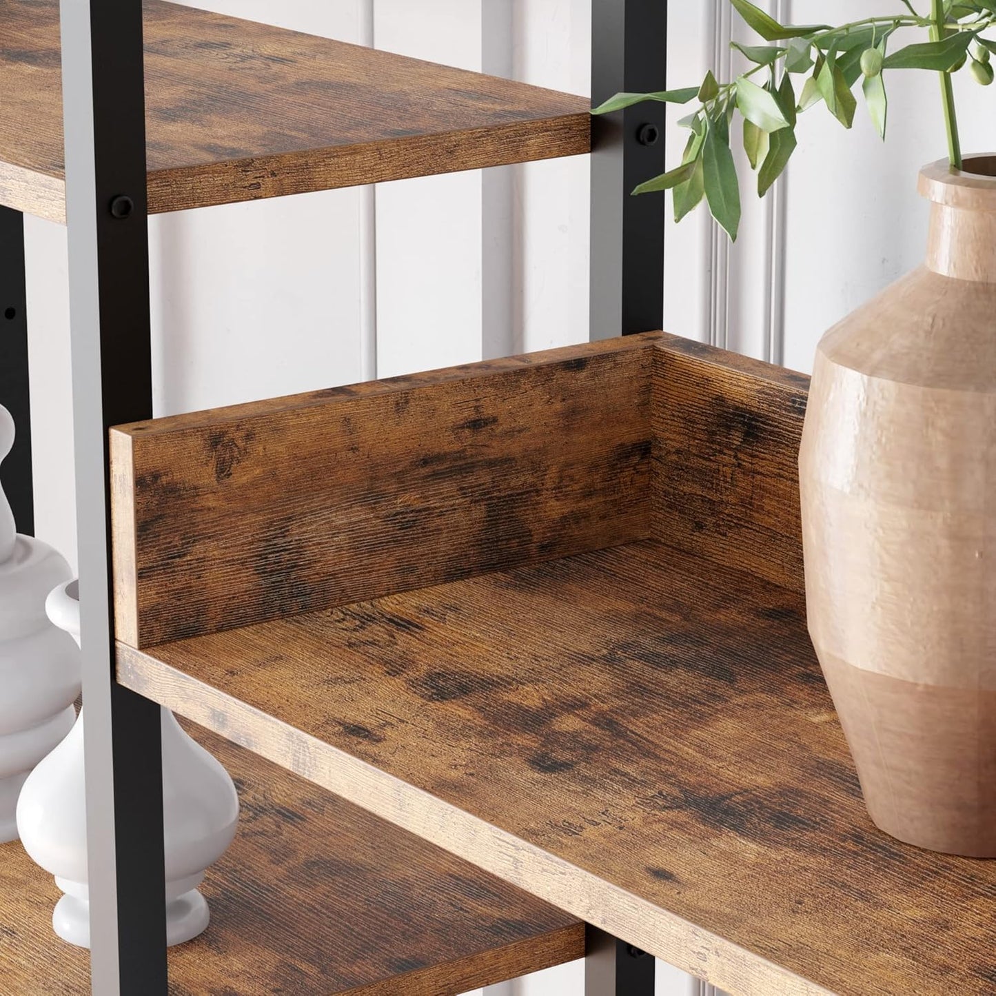 Bookshelf, Bookshelves and Bookcases, Triple Wide 5 Tiers Book Shelf with Baffles, Industrial Bookshelf with Metal Frame for Living Room, Home Office