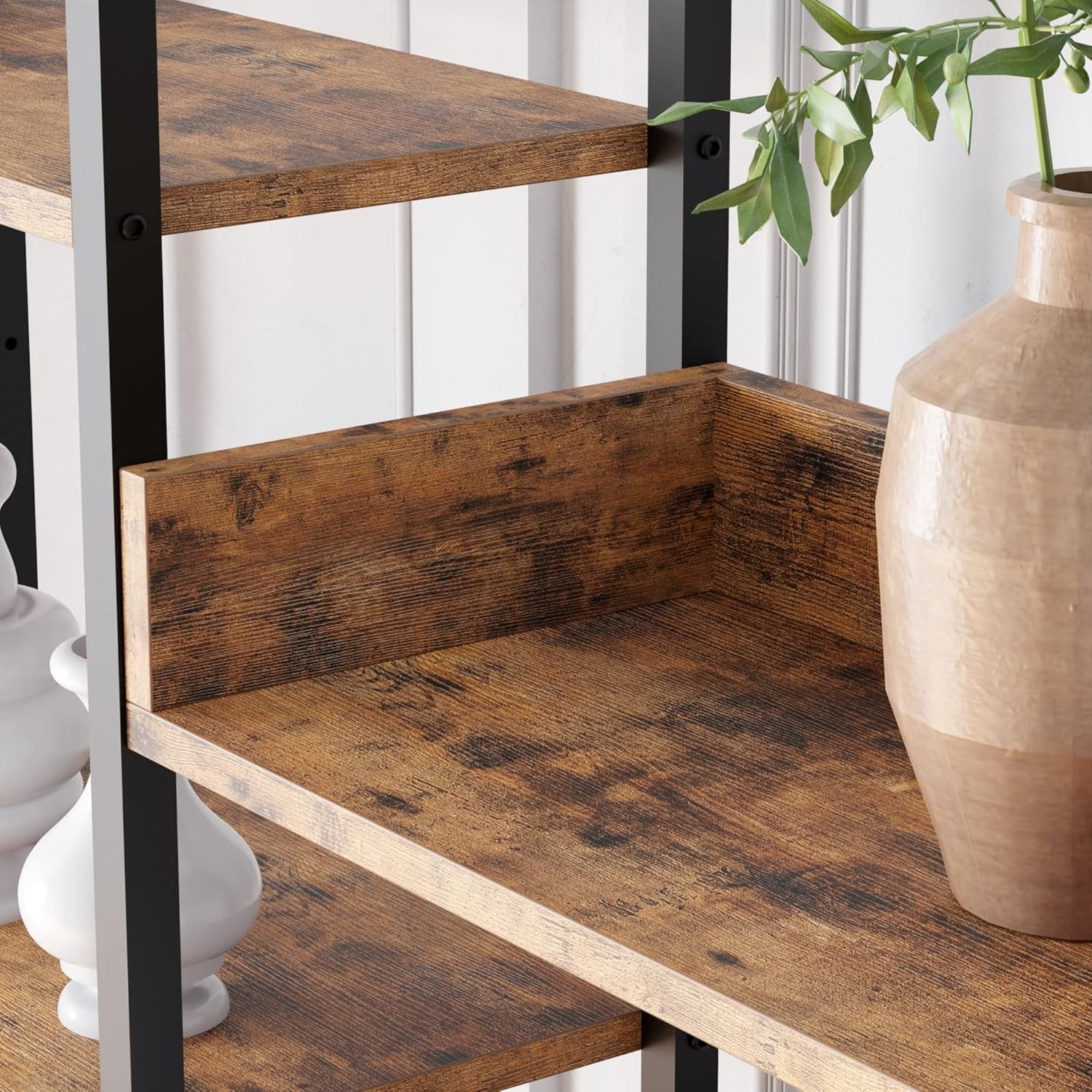Bookshelf, Bookshelves and Bookcases, Triple Wide 5 Tiers Book Shelf with Baffles, Industrial Bookshelf with Metal Frame for Living Room, Home Office