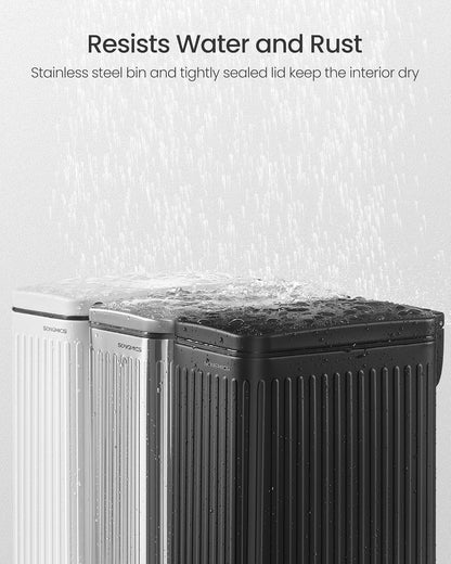 Bathroom Trash Can, 1.6-Gallon (6 L) Trash Bin with Lid, Slim for Small Spaces, Stainless Steel Garbage Can, Soft Close, Silver ULTB563E01