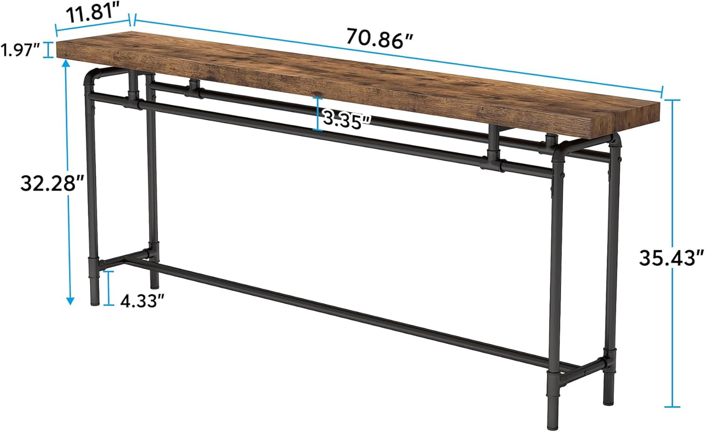 Console Table, 70.9 Inches Extra Long Sofa Table for Living Room, Industrial Narrow Console Sofa Tables behind Couch, Entryway Hallway Foyer Table for Entrance, Bedroom, Rustic Brown