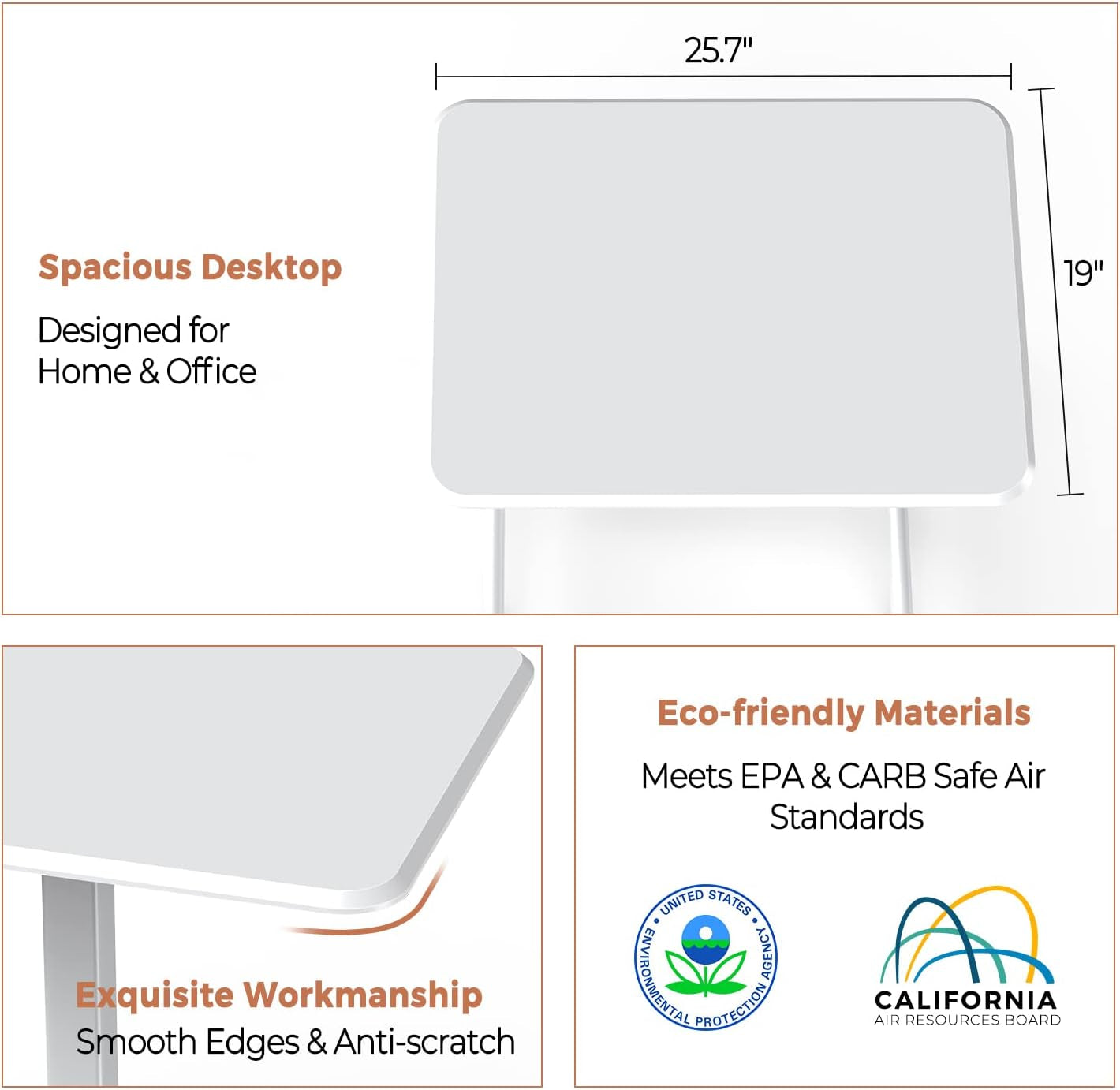 Small Standing Desk Mobile Portable Rolling Laptop PC Table on Wheels Adjustable Height Computer Workstation for Home Office, 19 Inch, Modern White