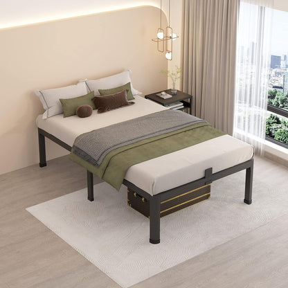 18 Inch Twin Bed Frames with round Corner Legs Mattress Slide Stopper No Box Spring Needed Heavy Duty Metal Platform Bed Frame Under-Bed Storage Space, 3000 LBS Steel Slats Support