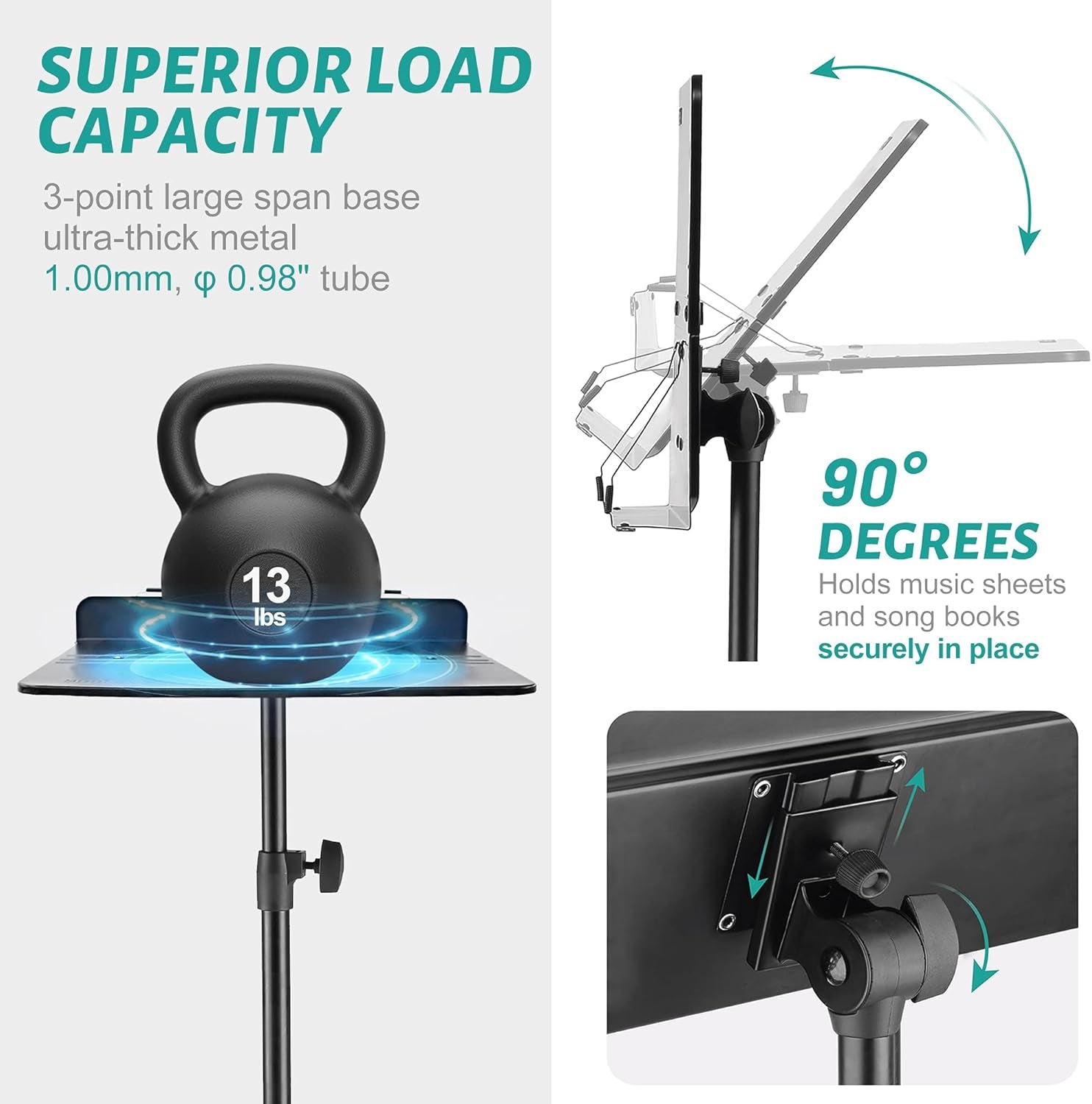 Professional Portable Sheet Music Stand - Folding Adjustable Holder, with Carrying Bag, Sturdy for Instrumental Performance, Band & Travel