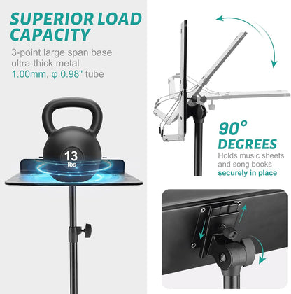 Professional Portable Sheet Music Stand - Folding Adjustable Holder, with Carrying Bag, Sturdy for Instrumental Performance, Band & Travel