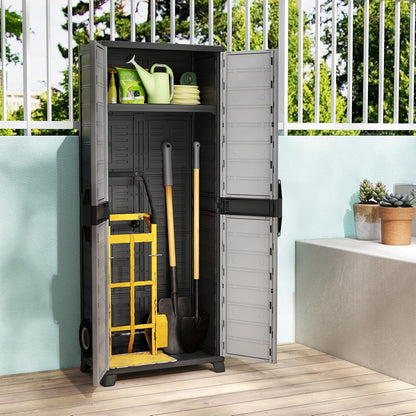 68" Lockable Storage Cabinet, PP Garage Storage Shed with Doors, 3 Adjustable Shelves, Freestanding Tool Locker, Shelving Unit for Pantry, Basement, Laundry Room or Mudroom