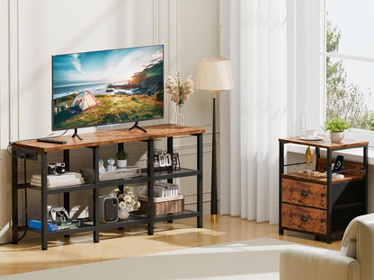 TV Stand with Power Outlets, Small Entertainment Center with Open Storage Shelves, Media Console Center for Tvs up to 50 Inch, Television Stands for Living Room/Bedroom, Rustic Brown
