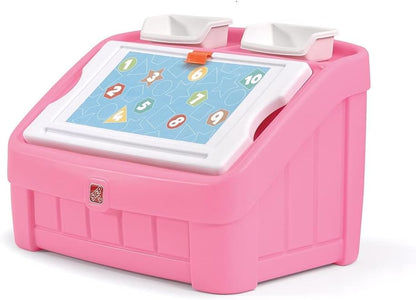 2-In-1 Toy Box & Art Lid, Kids Toy Storage Bin & Organizer, Easel & Chest in One, Made of Durable Plastic, for Toddlers 2+ Years Old, Pink