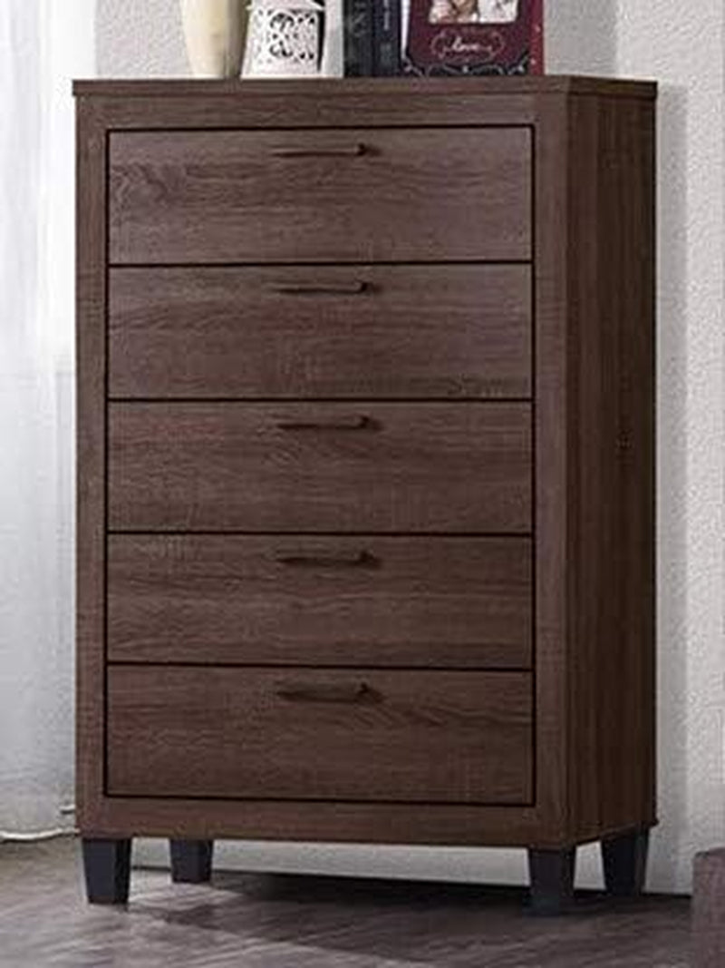 Contemporary Styling Warm Brown 6Pc Wooden Queen Bedroom Set(Q/D/M/2N/C)
