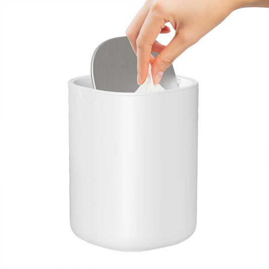 Mini Desktop Trash Can with Swing-Top Lid, 0.4 Gal/1.5L Tabletop Trash Can, Small Wastebasket for Bathroom Countertop, Vanitie, Coffee Area, or Office (White)