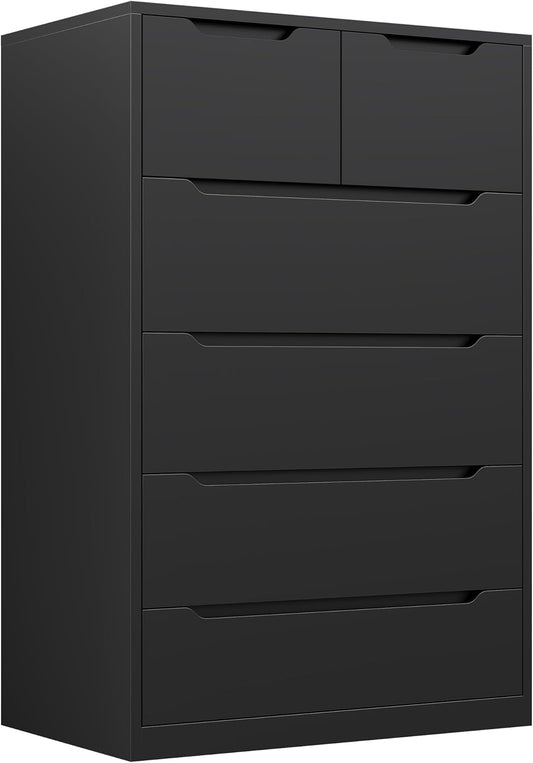 6 Drawer Dresser for Bedrom,Tall Black Chest of Drawers for Bedroom, Hallway, Modern 43.2" H X 27.6" W X15.6 D