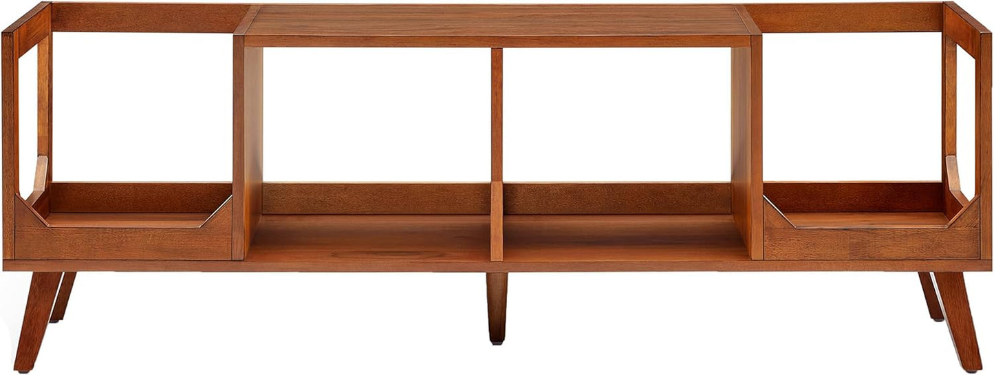 Asheville Mid-Century Modern Media Console Record Player Stand, Storage for Vinyl Records, Walnut