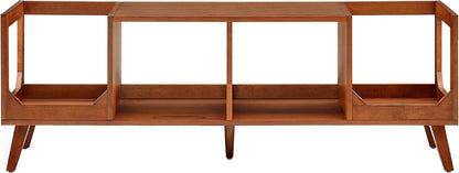 Asheville Mid-Century Modern Media Console Record Player Stand, Storage for Vinyl Records, Walnut