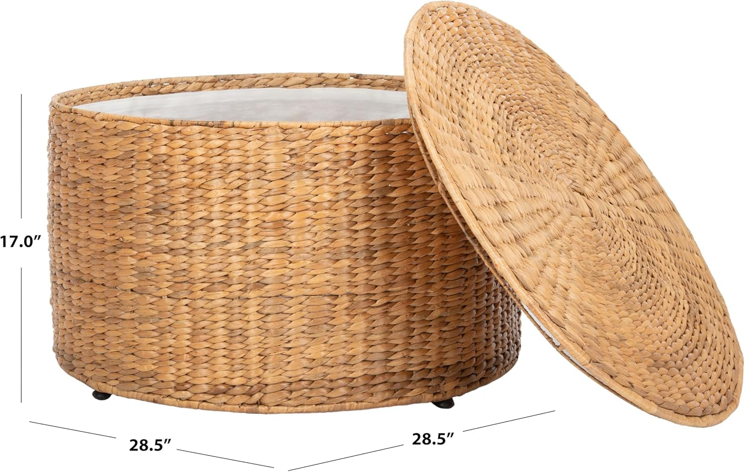 Home Collection – Jesse Natural Wicker Storage round Coffee Table, Fully Assembled, Handwoven Rattan with Lift-Off Lid & Cotton-Lined Interior, Decorative Living Room Accent (SEA7034A)