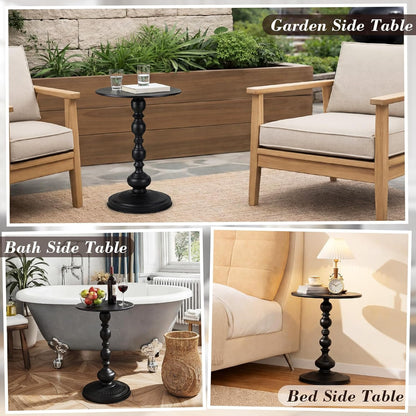 2 Set Pedestal Metal round Side Table Small Black End Table Vintage Sofa Coffee Drink Tables for Small Space Matte Modern Drink Tables for Sofa, Living Room, Bedroom, Bed, 11.8"W X 20.47"H
