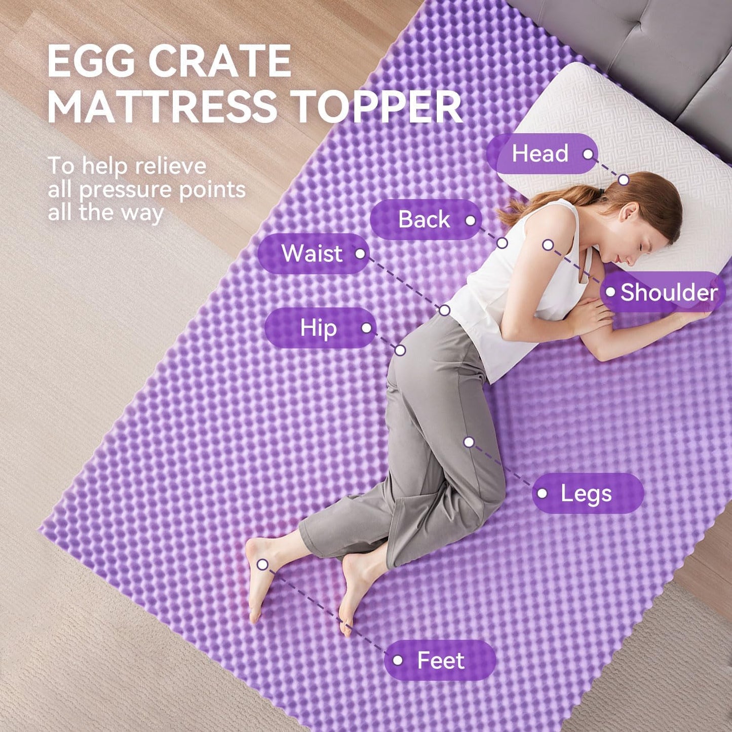 2 Inch Egg Crate Memory Foam Mattress Topper Twin Size, Soft Mattress Pad for Back Pain Relief, Bed Topper, Certipur-Us Certified