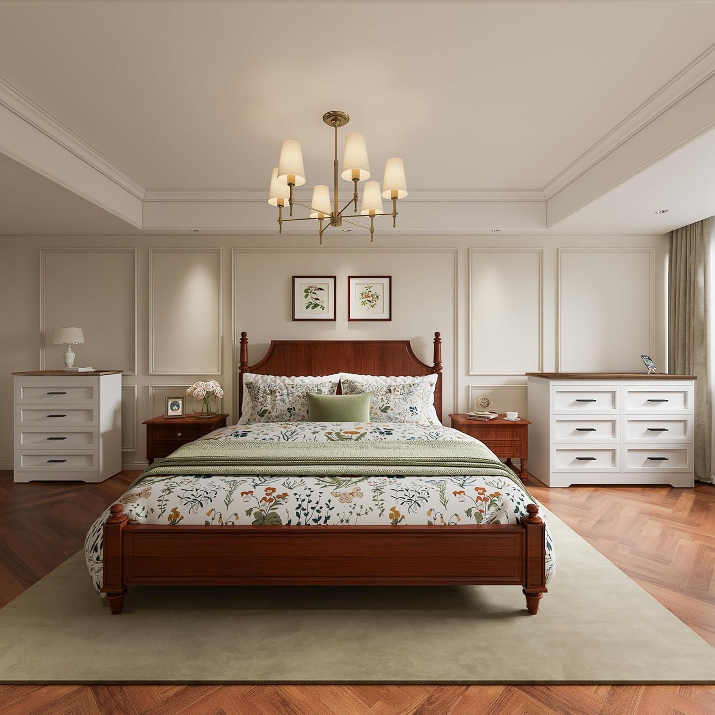 Farmhouse 4 Drawers Dresser for Bedroom Rustic Chest of Drawers with Natural Texture White Drawers Organizer for Living Room Hallway