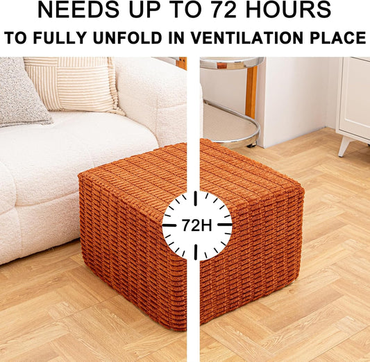 round Square Pouf Ottoman Foot Rest – Lightweight Modern Footstool with Plush Foam Filling, Perfect for Living Room Decor & Cozy Comfort – 20X20X14 Inch Chic Accent Piece (Burnt Orange)