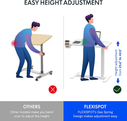 H7 Adjustable Overbed Bedside Table with Wheels Pneumatic Mobile Standing Desk Laptop Desk Rolling Computer Cart Movable Overbed Table Hospital Home Use(27.6" W X 15.7" D, White)