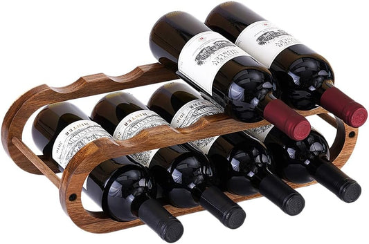 Wine Rack and Water Bottle Organizer 2 in 1 for Cabinet and Countertop - Adjustable in 2 Sizes (Acacia Wood 2 Tier)