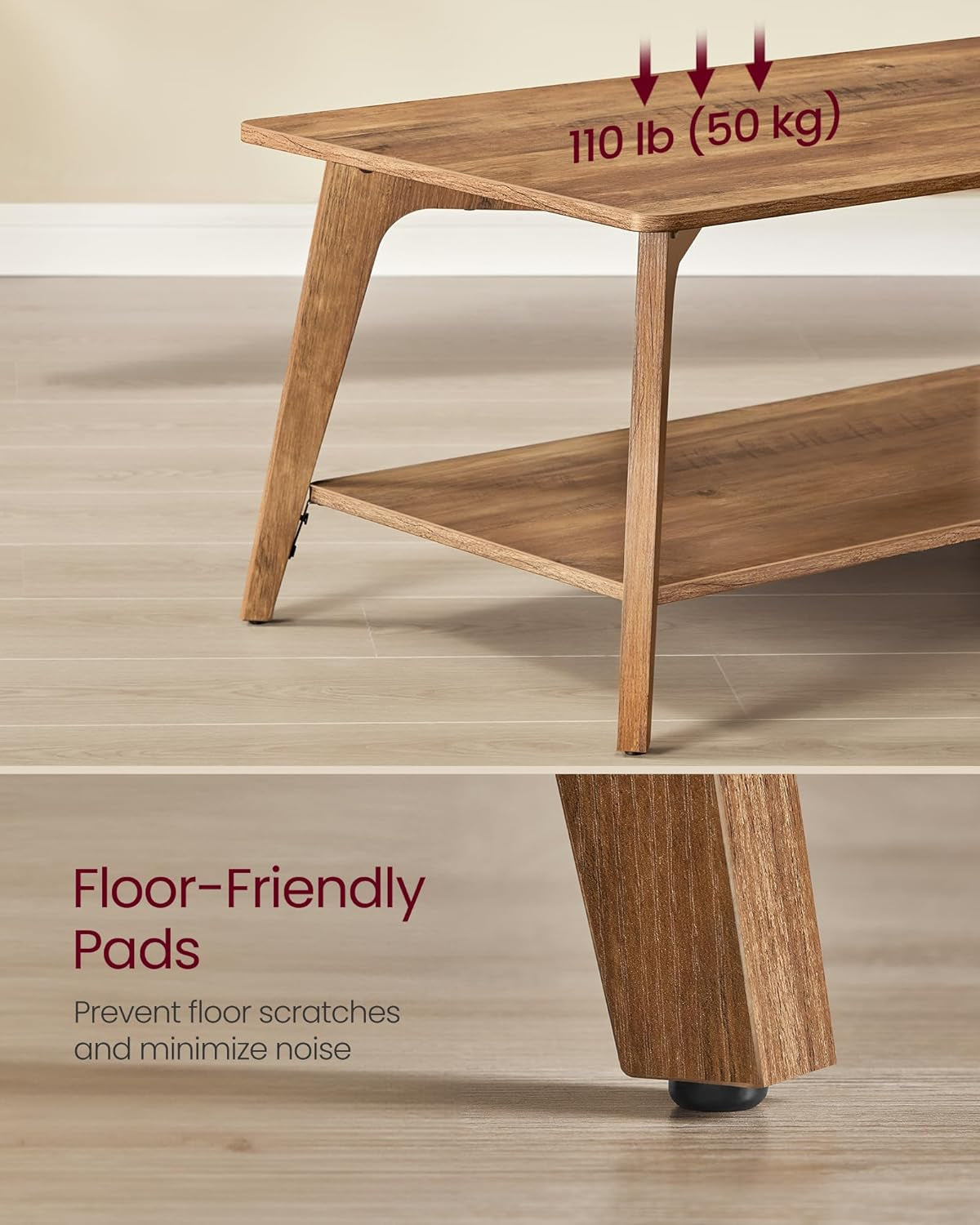 Coffee Table, 2-Tier Living Room Table with Storage, Center Table with Rounded Corners, 21.7 X 39.4 X 17.7 Inches, Easy to Assemble, Honey Brown ULCT249K01