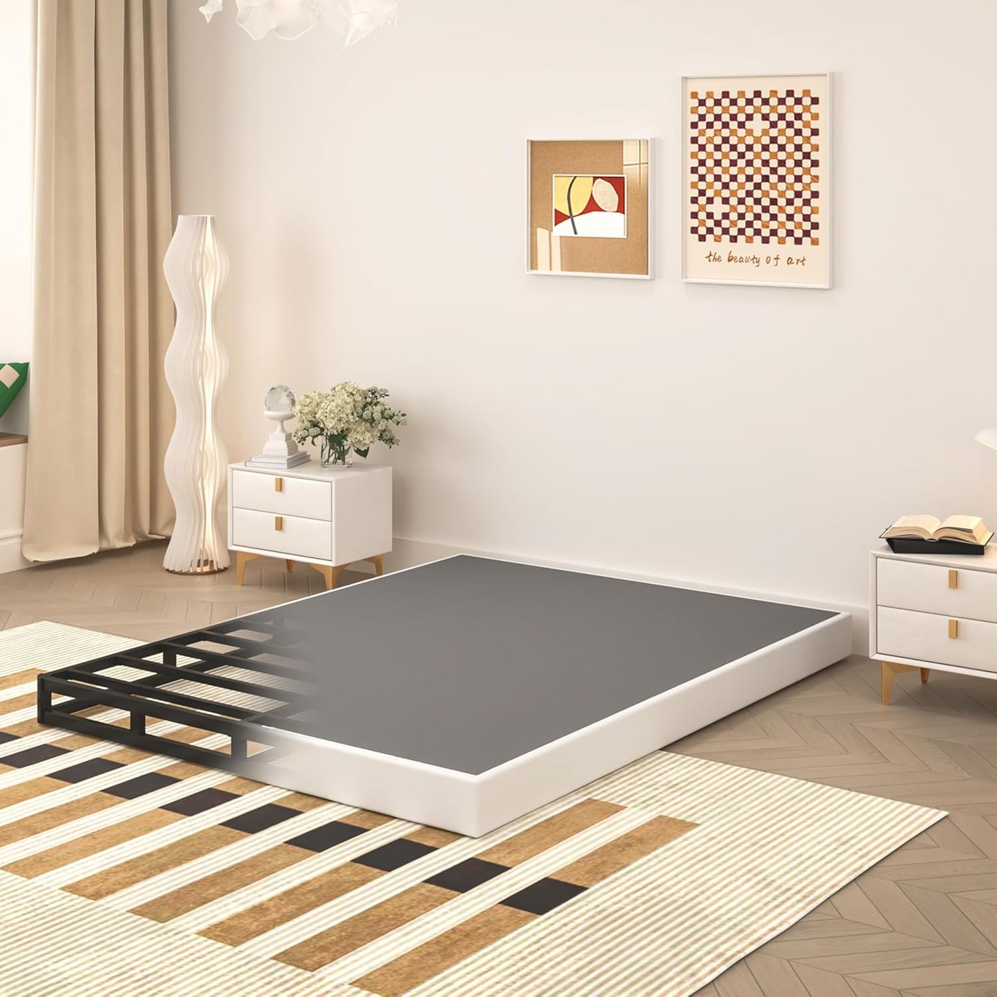 5 Inch Box Spring for Queen Bed, Heavy Duty Metal Mattress Foundation, 3000 Lbs Capacity, Low Profile, Noise-Free, Easy Assembly with Fabric Cover