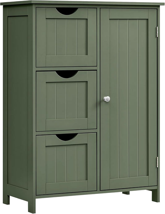 Bathroom Floor Storage Cabinet, Freestanding Bathroom Storage Unit with 3 Drawers, 1 Adjustable Shelf, 11.8 X 23.6 X 31.5 Inches, Forest Green UBBC049C01