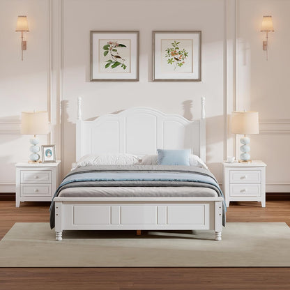 3-Pieces Bedroom Sets,Full Size Wood Platform Bed Frame for Boys Girls Kids Adults Toddler and Two Nightstands-White