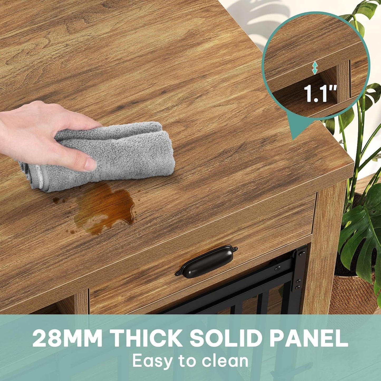 63 Inch Double Dog Crate TV Stand with Charging Station, Heavy Duty Wooden Cage Furniture for 2 Dogs, Dog Kennel Indoor Furniture Double Sliding Barn Door Design Ideal for 2 Dogs, Oak