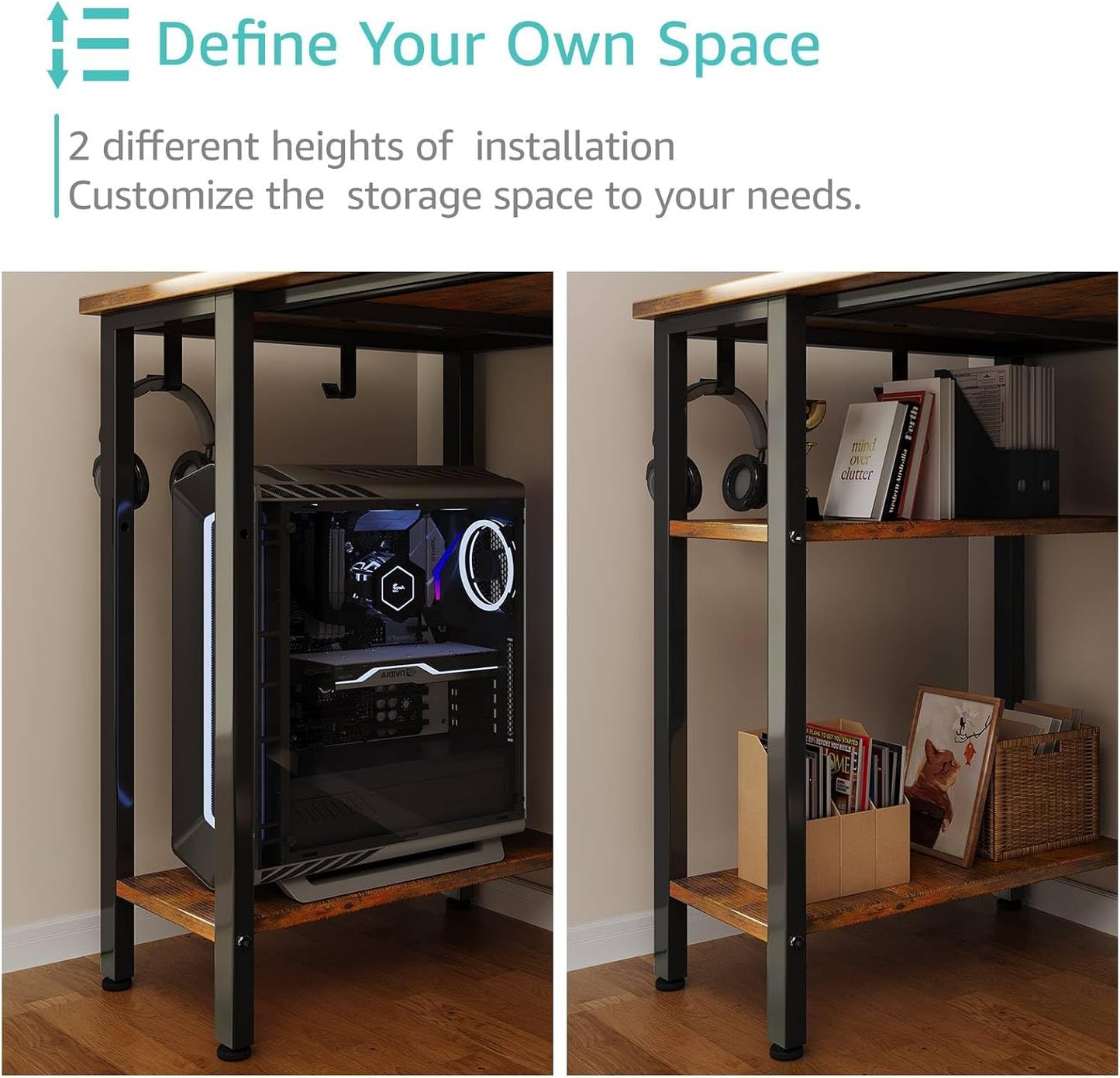 47 Inch Desk with 4 Drawers & Storage Shelves, Writing Work Study Computer Desk for Home Office Bedroom, Modern Simple Student PC Desks Table, Rustic Brown