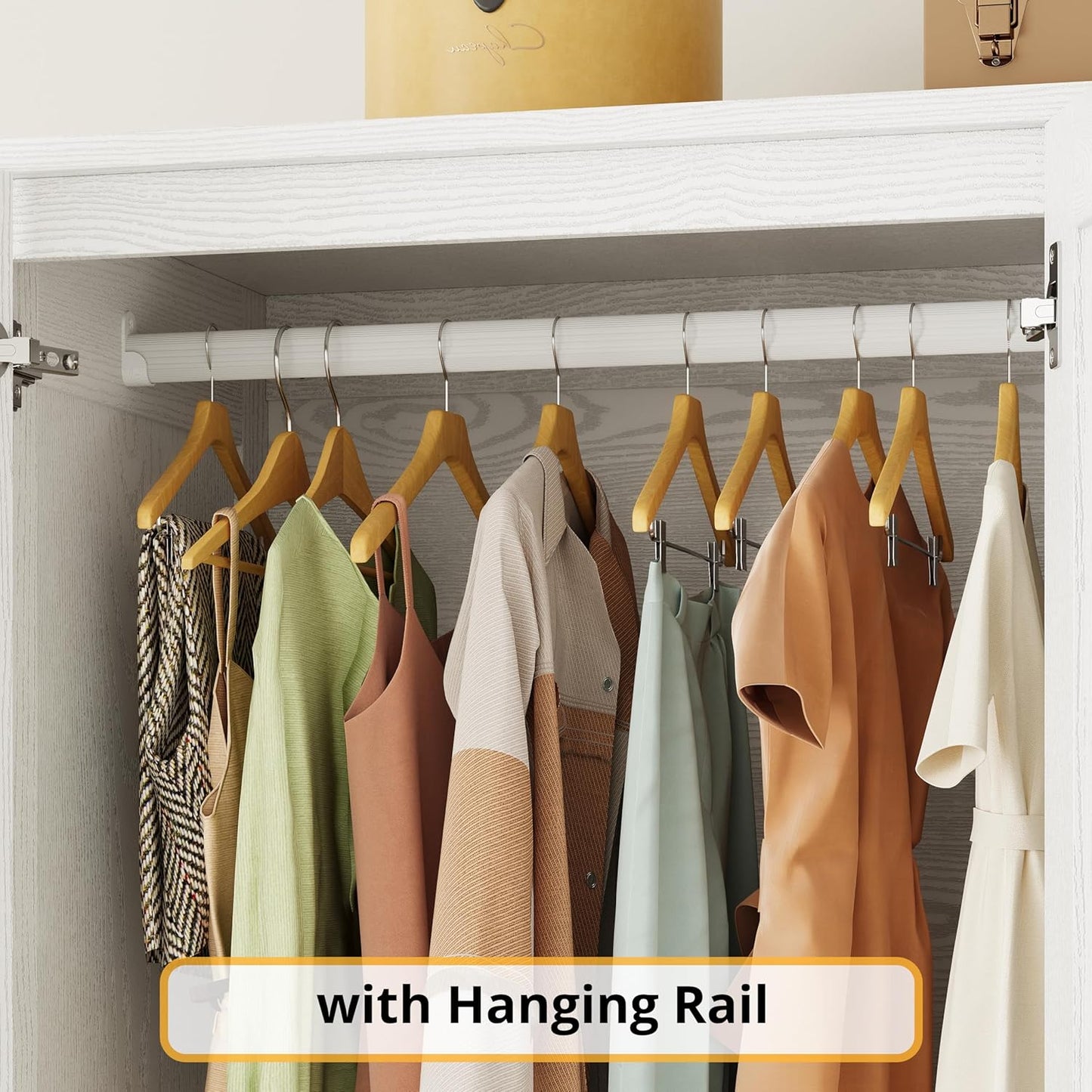 Armoire Wardrobe Closet 70" H, 5 Doors Bedroom Wooden Wardrobe with 4 Storage Shelves and Hanging Rod, Clothing Storage Cabinet Organizer Combination, White