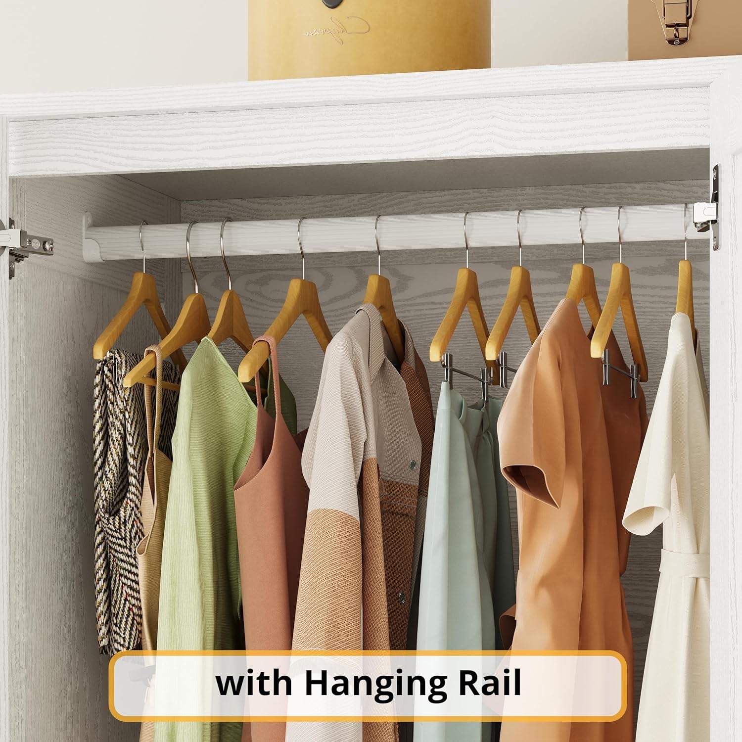 Armoire Wardrobe Closet 70" H, 5 Doors Bedroom Wooden Wardrobe with 4 Storage Shelves and Hanging Rod, Clothing Storage Cabinet Organizer Combination, White