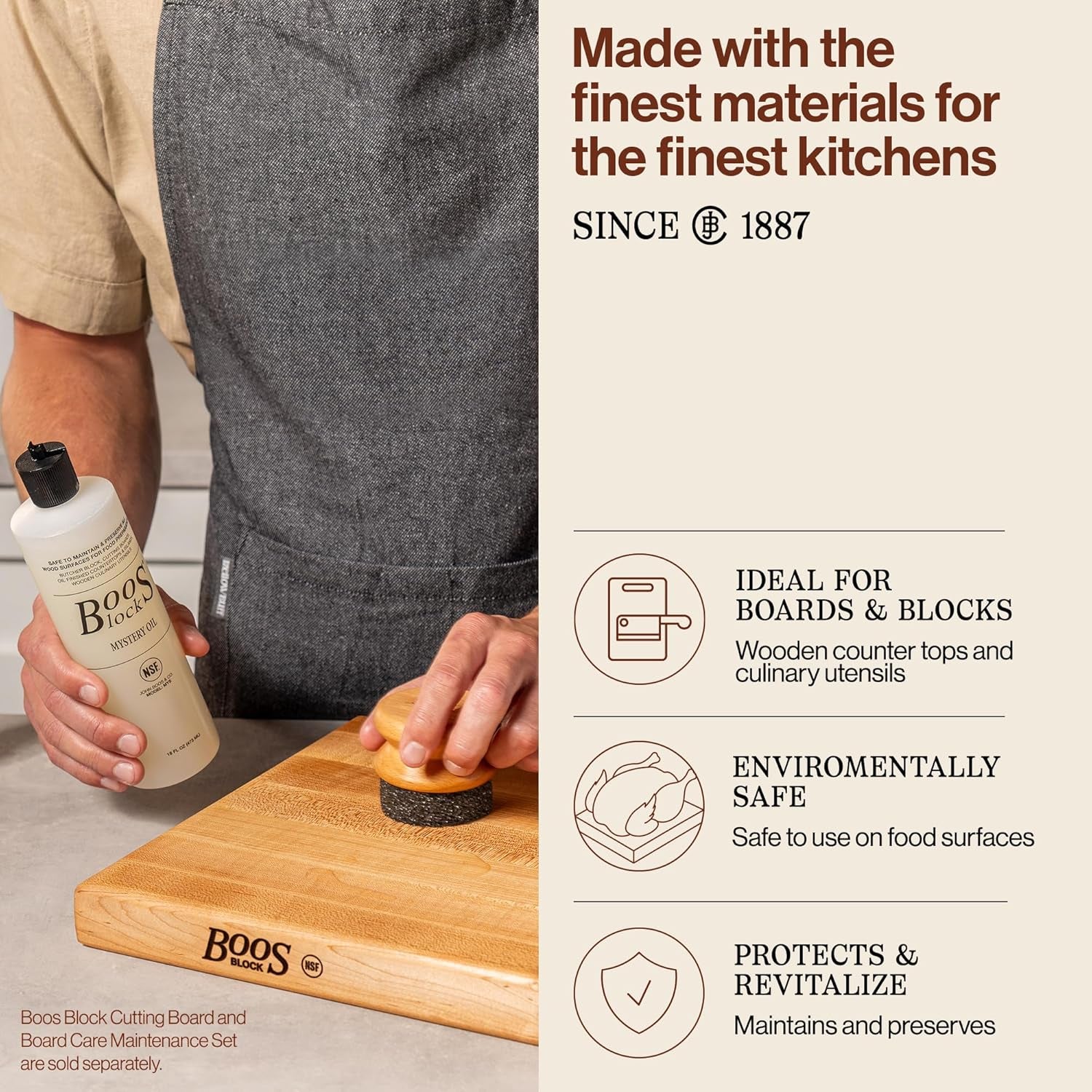 3-Piece Care Set, 16 Oz Mystery Oil, 5 Oz Board Cream & round Applicator - All-Natural Maintenance Formula for Butcher Blocks, Cutting Boards, Wooden Countertops & Wood Utensils